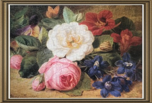 Step puzzle на 1000 деталей.  Серия Русские музеи. Josef Launer. Bouquet of Flowers with a Snail. (Иозеф Лаунер. Букет цветов с улиткой). Сер. 19-го века.  Размер 680 х 480. Артикул 79205..jpg