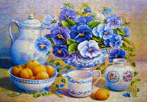 Apricot and blue pansies # Абрикос и синие анютины глазки, 500 (С-51465).jpg