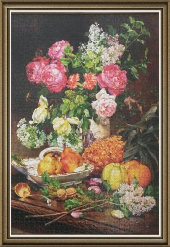 Castorland на 1500 деталей.  Louis Marie de Schryver (1862-1942г.г.), Copy of Roses in a vase, (Луи Мария де Шрайвер, Розы в вазе). Размер 680 х 470 mm..jpg